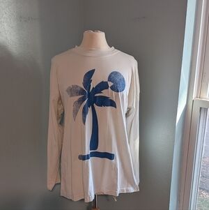 Midnight Rider Free People Blue Palm Tree Long Sleeve Shirt
